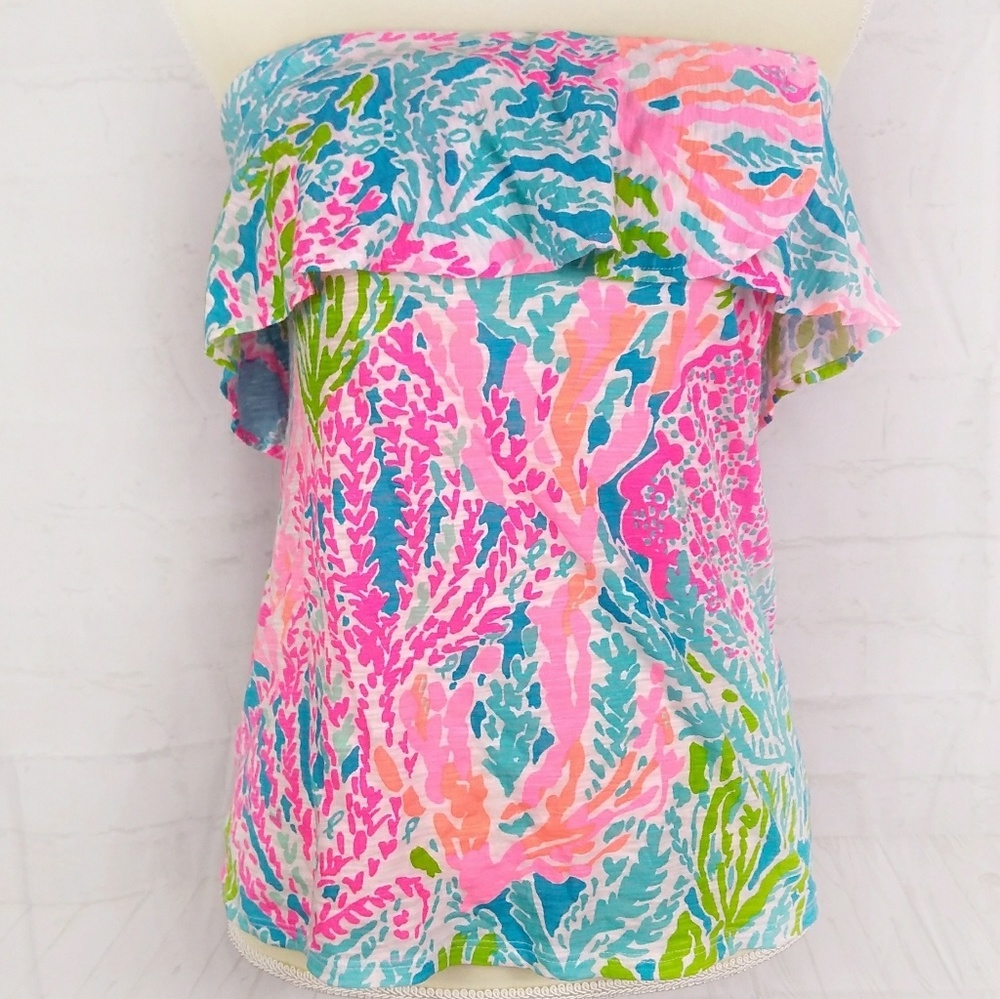 Lilly Pulitzer Let's Cha Cha Tube Top Coral Wiley - Picture 2 of 8